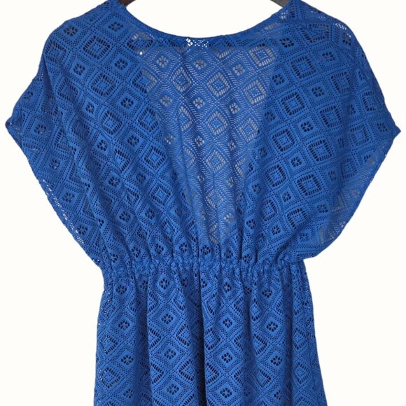 Wave Zone Blue Crochet Tie Waist V-Neck Beach Swimsuit Coverup Plus Size 1X - Picture 5 of 7